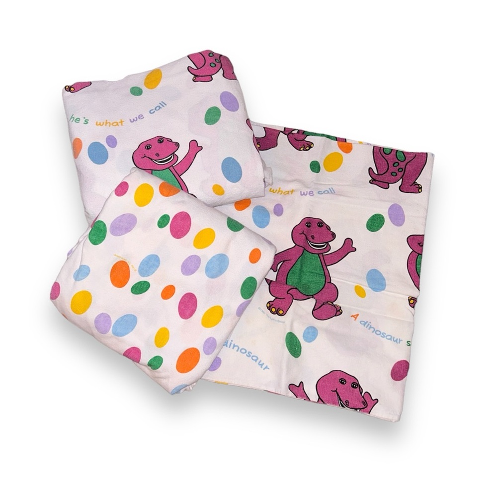 Vintage 1992 Barney Sheet Set & Fleece Blanket